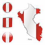 fully editable vector flag of peru in map and web buttons shapes