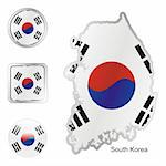 fully editable flag of south korea in map and internet buttons shape