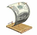 Wooden raft with a sail from a dollar