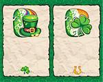 Paper backgrounds with shamrock,  top hat and Irish flag. With space for your text