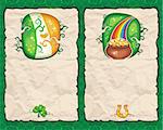 Paper backgrounds with shamrock, Irish flag   and pot of gold.  With space for your text