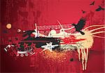 Vector illustration of red abstract urban background with  grunge Design elements