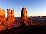 Tall rock formations in Monument National Park at sunset. Horizontal shot.