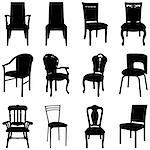 Collection of different chairs silhouettes. Vector illustration.