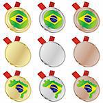 fully editable brazil vector flag in medal shapes