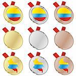 fully editable colombia vector flag in medal shapes