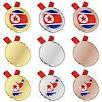fully editable north korea vector flag in medal shapes