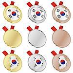 fully editable south korea vector flag in medal shapes