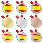 fully editable spain vector flag in medal shapes
