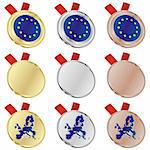 fully editable european union vector flag in medal shapes