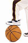 A small kid leg over the ball on isolate white background