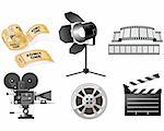 Film Industry attributes - film, movie camera and Film Slate