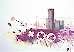 Vector illustration of urban background with grunge stained Design elements