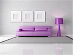 minimalist gray and purple living room with fashion lamp