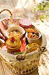 Strawberry pancakes, cookies and sweets in basket