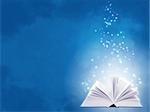 Horizontal background of blue color with magic book