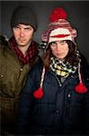 Hipster couple in clothing for cold weather