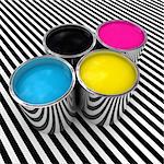 cmyk color paint background and 3d metal can