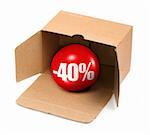 sale concept - open cardboard box and 3D sale ball, photo does not infringe any copyright