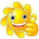 Cute and happy Sun with hand giving thumbs up