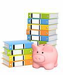 Piggy bank and folders. Isolated over white