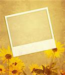 Grunge background with flowers and photoframes