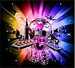 Urban Colorful Discoteque Event Background with abstract music elements