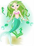 Vector illustration of a cute mermaid girl under the sea