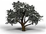 3D illustration of a money tree with 1 dollar bills as leafs
