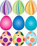 Vector Illustration of 9 decorated easter eggs.