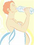 illustration drawing of an expectant mother drinking mineral water