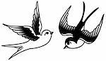 Tattoo-style drawing of birds.