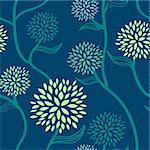 Seamless floral pattern in blue and green