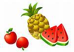Pineapple tomato and watermelon  on the white background