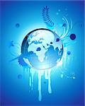 Vector illustration of abstract blue Background with Glossy Earth Globe