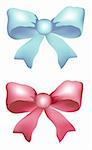 red bow and blue bow on the white background