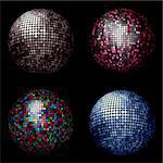 Various different coloured disco balls