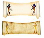 Scrolls with Egyptian gods images - Anubis and Horus. Object over white