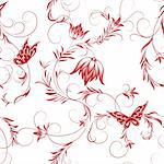 illustration drawing of red flower and butterfly pattern