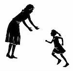 drawing of mother and daughtersilhouette in a white background