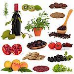 Super food collection, very high in antioxidants and vitamins, isolated over white background.
