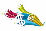 Colorful flowing currency symbol background
