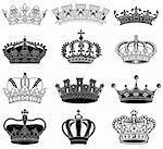 Vector Crown Icon Set.  Colors are easily editable.