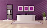 fashion white bathtub in front a plaster purple wall