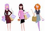 Sexy women on shopping in the city. Vector Illustration isolated on white background.