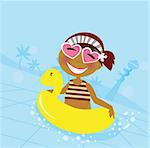 Cute girl in water pool. Vector Illustration.