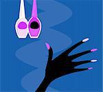 Black silhouette of vector hand with nails and manicure set. Vector Illustration.