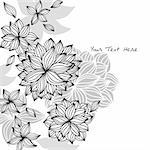 Hand-drawn floral background design in black and white with room for your text.  Sample text is expanded and does not require fonts.