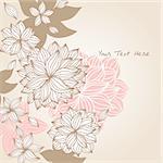 Hand-drawn floral background design in vintage tones with room at the bottom for your text.  Sample text is expanded and does not require fonts.