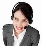 Attractive customer service agent against a white background